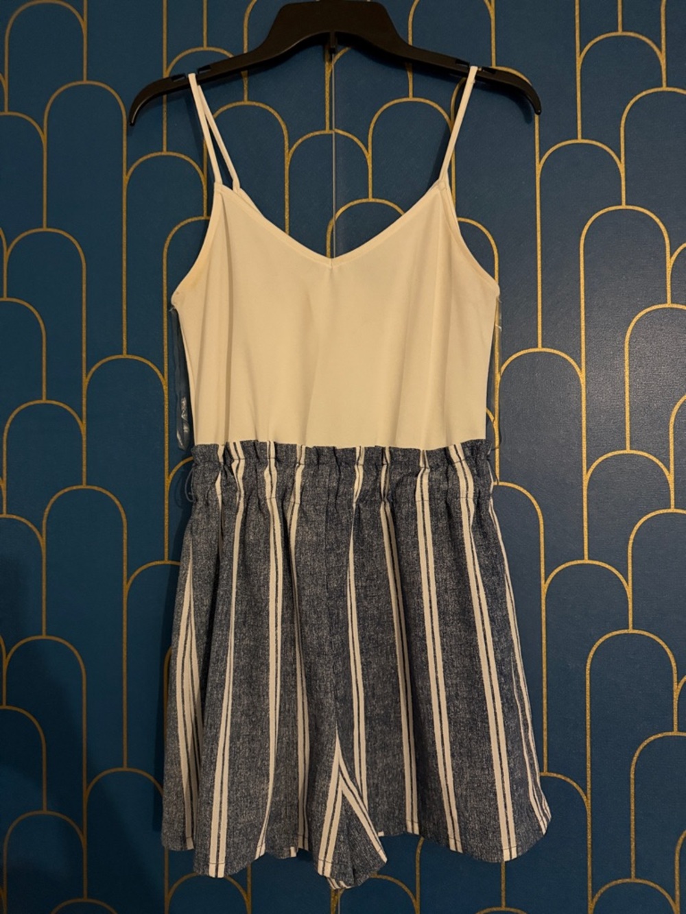 Rue21 White Top Navy Striped Romper